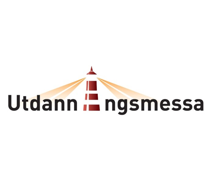 Logoen til utdanningsmessa. "Utdanningsmessa" i bokstaver med bokstaven "i" byttet med et fyrtårn.