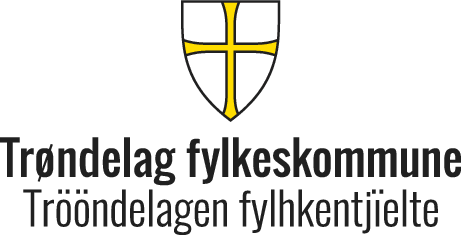 Trøndelag fylkeskommunes våpenskjold med navn på norsk og samisk under