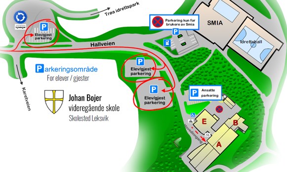 Parkering Johan Bojer vgs skolested Leksvik