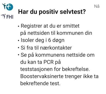 FHI Har du positiv selvtest?