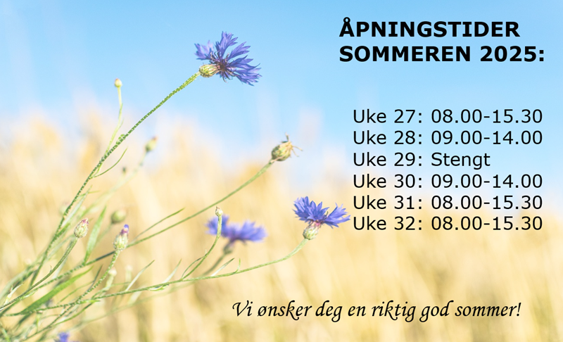 Bildet viser åpningstidene for sommeren 2025